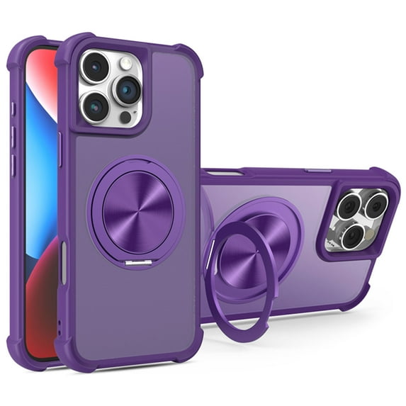 for iPhone 13 Case with Sturdy Ring Stand Compatible with MagSafe, Luxury Anti-Fingerprint Drop Protective Case, Rotating Bracket Slim Translucent Back Case for iPhone 13, Purple