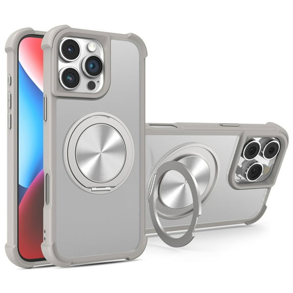 for iPhone 13 Case with Sturdy Ring Stand Compatible with MagSafe, Luxury Anti-Fingerprint Drop Protective Case, Rotating Bracket Slim Translucent Back Case for iPhone 13, Gray