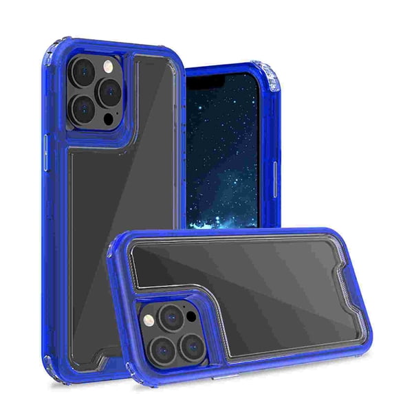 for iPhone 13 Case, Support Wireless Charging, Crystal Clear Case Protective Shockproof Bumpers, Not Yellowing Slim Cover for Men Women Hybrid 2 in 1 Military Drop Protection Case,Darkblue