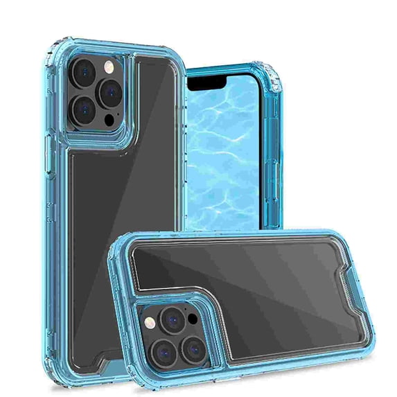 for iPhone 13 Case, Support Wireless Charging, Crystal Clear Case Protective Shockproof Bumpers, Not Yellowing Slim Cover for Men Women Hybrid 2 in 1 Military Drop Protection Case,Blue