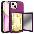 thumbnail image 1 of iPhone 13 Case with Tempered Glass Screen Protector, Dteck Wallet Case Credit Card Holder & Hidden Mirror, Heavy Duty Shockproof Protective Case for iPhone 13 6.1 inch,Purple, 1 of 5