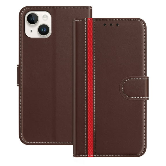 for iPhone 13 Case Wallet with Card Holder, Business PU Leather Kickstand Magnetic Closure Shockproof Folio Book Style Protective Purse Cover Case for iPhone 13, Brown