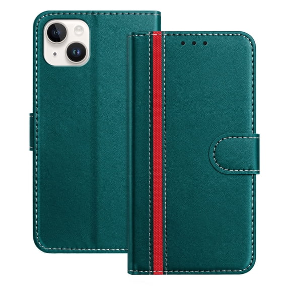 for iPhone 13 Case Wallet with Card Holder, Business PU Leather Kickstand Magnetic Closure Shockproof Folio Book Style Protective Purse Cover Case for iPhone 13, Green