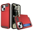 thumbnail image 1 of for iPhone 13 Case Wallet Credit Card Holder ID Slot Sliding Door Hidden Pocket Men Anti-Scratch Dual Layer Hybrid Bumper Armor Protective Shell Back Cover For iPhone 13, Red, 1 of 11
