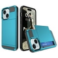 thumbnail image 1 of for iPhone 13 Case Wallet Credit Card Holder ID Slot Sliding Door Hidden Pocket Men Anti-Scratch Dual Layer Hybrid Bumper Armor Protective Shell Back Cover For iPhone 13, Lightblue, 1 of 11