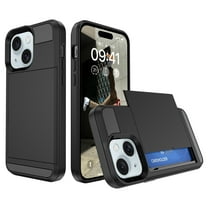 for iPhone 13 Case Wallet Credit Card Holder ID Slot Sliding Door Hidden Pocket Men Anti-Scratch Dual Layer Hybrid Bumper Armor Protective Shell Back Cover For iPhone 13, Black