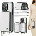 thumbnail image 1 of for iPhone 13 Case Wallet, Crossbody Zipper Purse Handbag with RFID Blocking Card Slots Kickstand, Detachable Shoulder Lanyard Flip Style PU Leather Shockproof Case for iPhone 13,White, 1 of 9