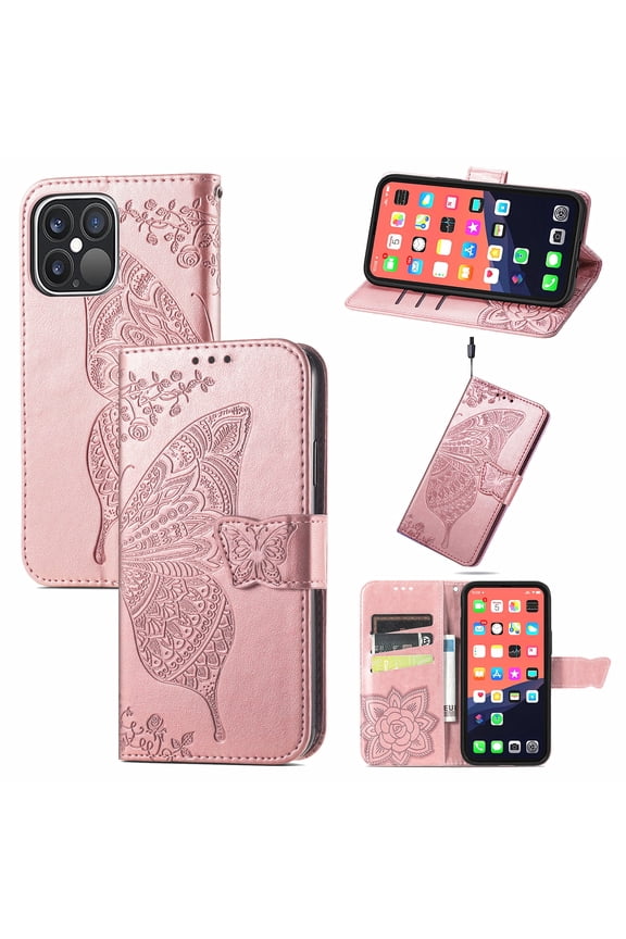 iPhone 13 Case, Wallet Folio Case Magnetic Closure RFID Blocking Card Slots Kickstand Shockproof Case for 2021 iPhone 13,Rosegold