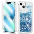thumbnail image 1 of iPhone 13 Case for Women Girls Liquid Glitter Case,[ with Two Screen Protects ] Cute Sparkly Clear Shiny Bling Sparkle Slim Thin Protective Phone Cases for iPhone 13 Case Clear, Blue, 1 of 12