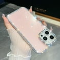 thumbnail image 1 of for iPhone 13 Case for Women, Glitter Back & Diamond Frame, Slim TPU Shockproof Cover Stylish Sparkly for Girls, Luxury Shockproof Drop Protection Anti-Scratch Phone Case, Light Pink, 1 of 7