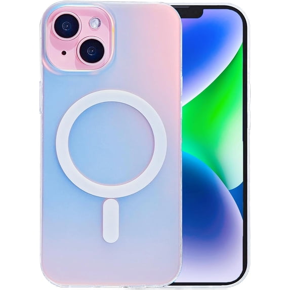 for iPhone 13 Case/iPhone 14 Case Compatible MagSafe, Cute Glitter Design for Women and Girls, Anti-Yellow Hard PC Protective Luxury Shockproof Bumper Phone Case for iPhone 13/14,Holographic