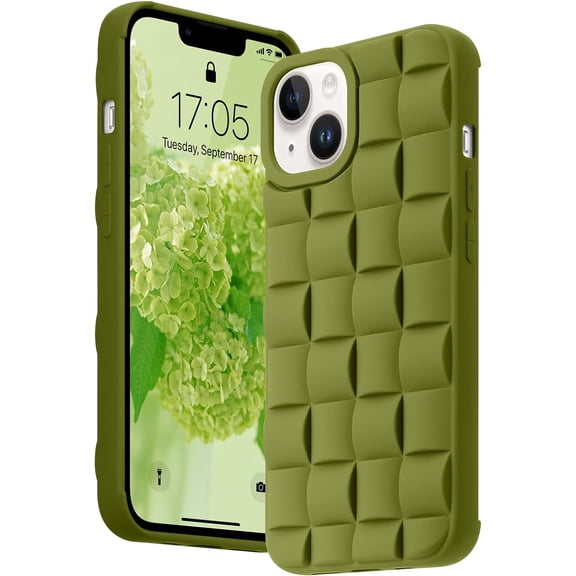 for iPhone 13 Case iPhone 14 Case Cute 3D Weave Grid Design for Women Girls Soft TPU Silicone Phone Case Raised Bumper Corners Full Protective Case Cover for iPhone 13/14 6.1 inch (Green)