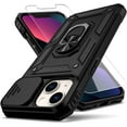thumbnail image 1 of for iPhone 13 Case,with Camera Lens Cover HD Screen Protector,[Military Grade] Ring Car Mount Kickstand Hybrid Hard PC Soft TPU Shockproof Protective Case for iPhone 13-Black, 1 of 11