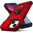 thumbnail image 1 of for iPhone 13 Case,with Camera Lens Cover HD Screen Protector,[Military Grade] Ring Car Mount Kickstand Hybrid Hard PC Soft TPU Shockproof Protective Case for iPhone 13-Red, 1 of 6