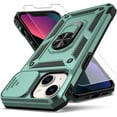 thumbnail image 1 of for iPhone 13 Case,with Camera Lens Cover HD Screen Protector,[Military Grade] Ring Car Mount Kickstand Hybrid Hard PC Soft TPU Shockproof Protective Case for iPhone 13-Green, 1 of 11