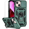 thumbnail image 1 of iPhone 13 Case with Screen Protector, Dual Layer Drop Protection, Magnetic Ring Holder - Dark Green, 1 of 9
