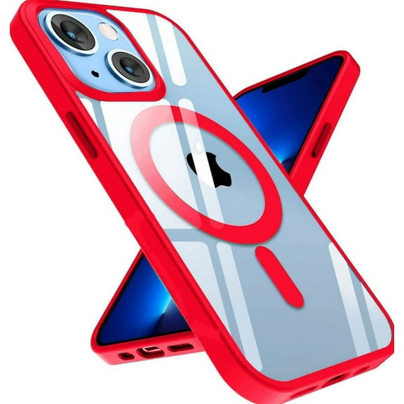 iPhone 13 Clear Magnetic Transparent Case with Raised Edge Protection, Dual Shock Magnetic Heavy Duty Case for iPhone 13, Pink