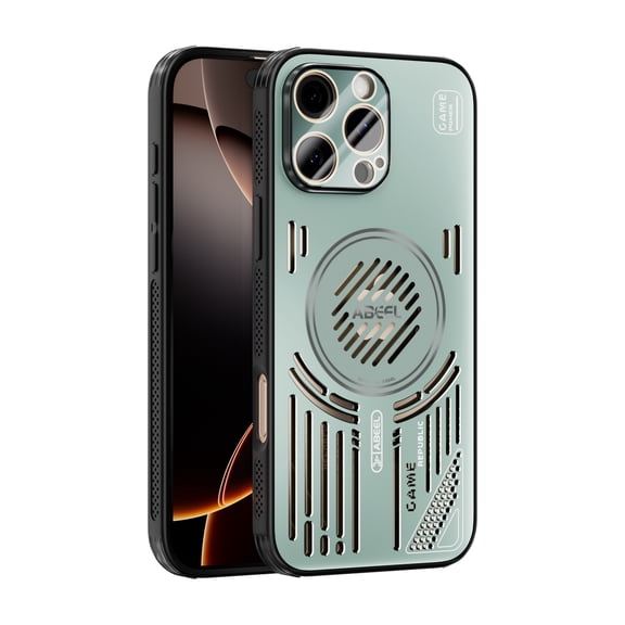 for iPhone 13 Cooling Case, Magnetic Heat Dissipation Phone Case Breathable Cooling Hollow Hole Cover Support Wireless Charging Shockproof Protective Case, with Lens Protector, Lightgreen