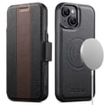 thumbnail image 1 of for iPhone 13 Flip Protective Lychee Texture PU Leather TPU Case, Stylish Wireless Charging Luxury Detachable Magnetic Card Pocket Cash Slots Shockproof Kickstand Phone Case Cover, Brown, 1 of 6