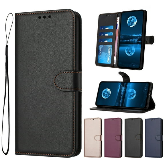 for iPhone 13 Flip Wallet Case — Premium PU Leather TPU Protective Cover with Credit Card Slots Cash Slot Magnetic Anti-Scratch Shock-Absorbent Kickstand Wrist Strap Phone Case, Black