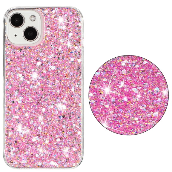 for iPhone 13 Glitter Case, Cute Bling Sparkle Shiny Slim Soft Silicone Reflective Clear TPU Bumper Women Girls Shockproof Protective Phone Case for iPhone 13, Pink