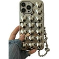 thumbnail image 1 of iPhone 13 Heart Case, Fashion Bling Glitter Silver Cute Soft Silicone Tin Foil Case with Heart Strap Bracelet Chain Women Girls Case for iPhone 13, 1 of 9