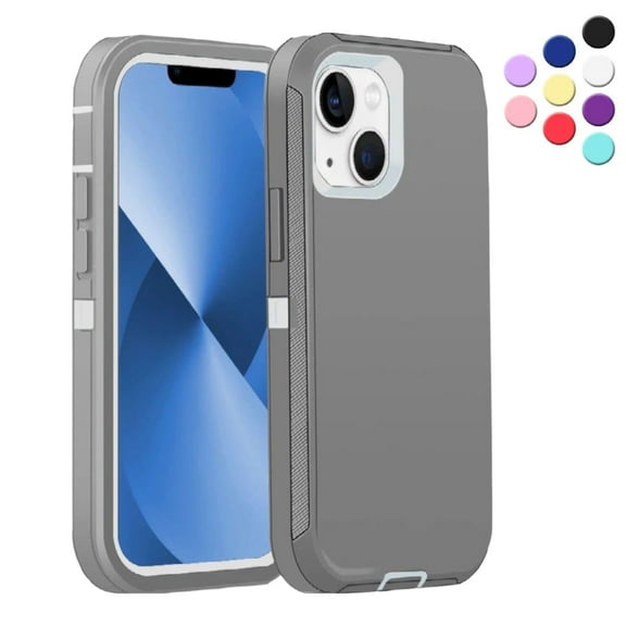 iPhone 13 Heavy Duty Case {Shock Proof Case with 3 Layer Rubber, Shatter Resistant, [Tough Armour] Rugged Case Compatible for iPhone 13} Gray