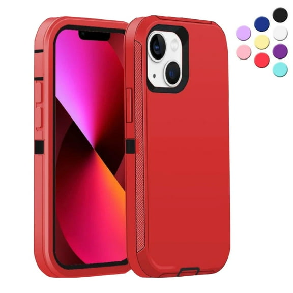 iPhone 13 Heavy Duty Case {Shock Proof Case with 3 Layer Rubber, Shatter Resistant, [Tough Armour] Rugged Case Compatible for iPhone 13} Red