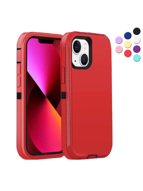 Heavy Duty Case Designed for iPhone 13, Shockproof Hard Cover, Red