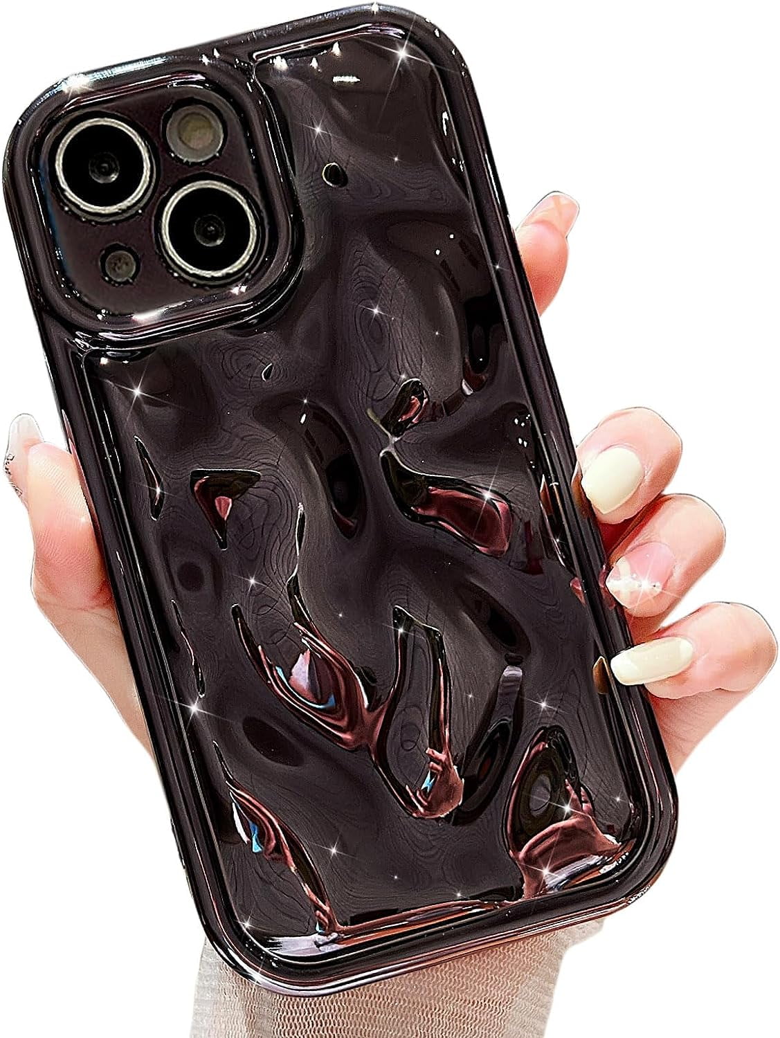 iPhone 13 Holographic Case, Cute Laser 3D Water Ripple Bling Glitter Luxury  Plating Wave Shape Phone case for Women Girls Silicone Protection Cover  (Black) - Walmart.com