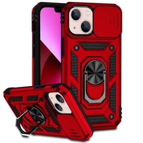iPhone 13 Kickstand Armor Case with Slide Camera Lens Protection Cover Built-in 360掳 Rotate Ring Holder Stand Magnetic Military Shockproof Phone Cover Case for iPhone 13, Red