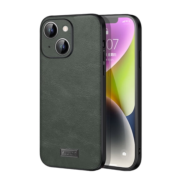 for iPhone 13 Leather Case Wireless Charging, Slim Luxury Classic PU Non-Slip Grip Rugged Bumper Shockproof Full Body Protective Cover Men Women Phone Cases for iPhone 13, Green