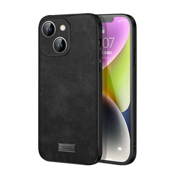 for iPhone 13 Leather Case Wireless Charging, Slim Luxury Classic PU Non-Slip Grip Rugged Bumper Shockproof Full Body Protective Cover Men Women Phone Cases for iPhone 13, Black