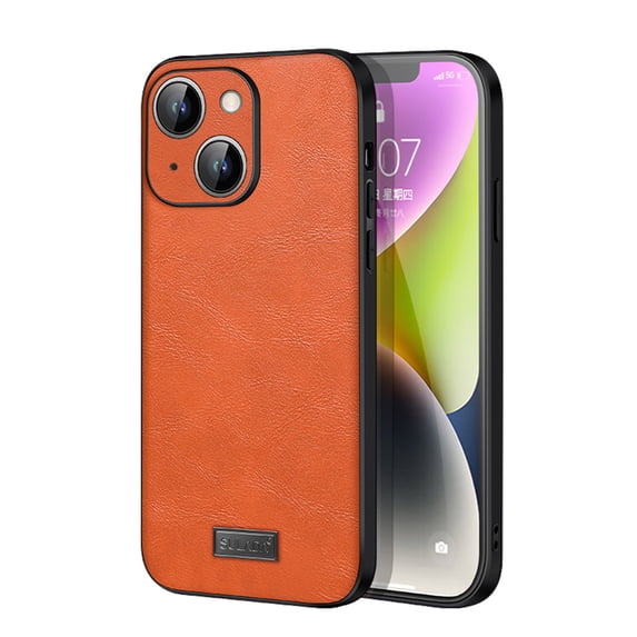 for iPhone 13 Leather Case Wireless Charging, Slim Luxury Classic PU Non-Slip Grip Rugged Bumper Shockproof Full Body Protective Cover Men Women Phone Cases for iPhone 13, Orange