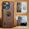 thumbnail image 1 of for iPhone 13 Magnetic Case, Compatible with MagSafe, Built-in Kickstand, Support Car Mount, Slim Premium PU Leather Retro Wireless Charging Phone Case for iPhone 13, Brown, 1 of 10