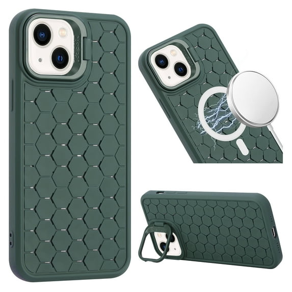 for iPhone 13 Magnetic Case with Ice-Cooling Heat Dissipation and Unique Camera Lens Stand, Shockproof & Non-Slip Design Enhanced MagSafe Compatibility Cover for iPhone 13, Green