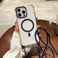 thumbnail image 1 of for iPhone 13 Magnetic Clear Case, Military Grade Drop Protection Anti-Yellowing Phone Cover, Rugged Durable Shockproof Protective Case with Shoulder Strap for iPhone 13 6.1", Purple, 1 of 13