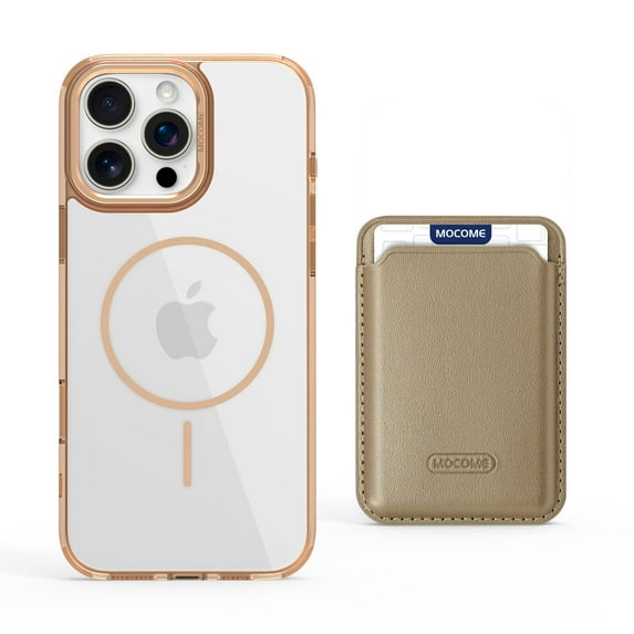 For iPhone 13 Magnetic Clear Wallet Phone Case,Magnetic Detachable Card Holder,Compatible with Mag-Safe,Military-Grade Protection,Shockproof Transparent Thin Fit Phone Case,Desertgold