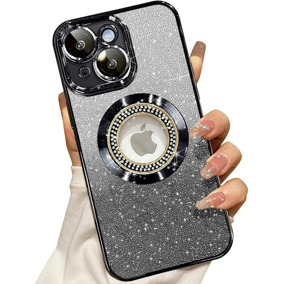 for iPhone 13 Magnetic Glitter Case Compatible with MagSafe,Full Protection Slim Shockproof Anti-Scratch Case with Camera Lens Protector Logo View Dust-Proof Net for Women Gold