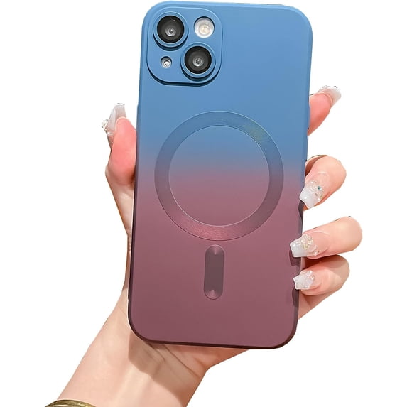 for iPhone 13 Magnetic Silicone Case [Work with Magsafe] Full Camera Lens Protective Soft TPU Gradient Color Anti-Drop Anti-Scratch Shockproof Phone Case for Women Girls, Blue Red