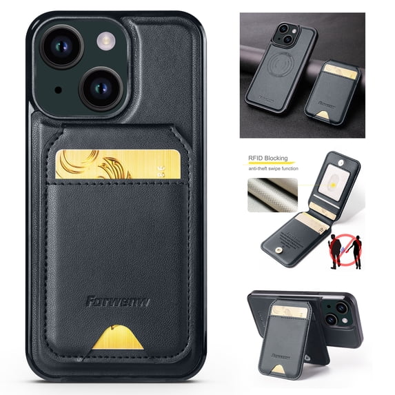 For iPhone 13 Mini Case with 2 in 1 Detachable Magnetic Wallet RFlD Blocking Card Slots Pocket, Compatible MagSafe, Back Flip Kickstand Premium PU Leather Wireless Charging Phone Case,Black