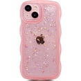 thumbnail image 1 of for iPhone 13 Mini Case 5.4" Curly Wave Edge Design Transparent Bling Glitter Star Shiny Case Cute Clear Transparent Full Protection Soft TPU Shockproof Phone Cover for Women Girls,Pink, 1 of 14