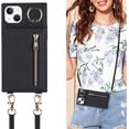thumbnail image 1 of iPhone 13 Mini Case with Card Holder,Crossbody Wallet Case for iPhone 13 Mini with Strap for Women，[Ring Holder Kickstand] Lanyard Leather PU Magnetic Clasp Zipper Purse,5.4" Black, 1 of 7