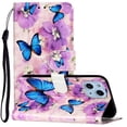 thumbnail image 1 of iPhone 13 Mini Case with Card Holder/Detachable Hand Strap, Allytech Kickstand Folio Flip Wallet Credit Card Slots Magnetic Snap PU Leather Protective Case for iPhone 13 Mini 5.4" 2021, Blue Butterfly, 1 of 5