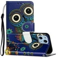 thumbnail image 1 of iPhone 13 Mini Case with Card Holder/Detachable Hand Strap, Allytech Kickstand Folio Flip Wallet Credit Card Slots Magnetic Snap PU Leather Protective Case for iPhone 13 Mini 5.4" 2021, Strange Owl, 1 of 5