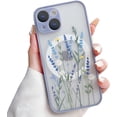 thumbnail image 1 of for iPhone 13 Mini Case Compatible with MagSafe for Clear Frosted PC Back Protector Flower Shockproof Floral Design Protective Women Girls Phone Cover - Lavender Blooms/Purple, 1 of 9