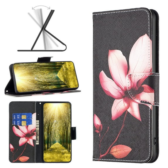 iPhone 13 Mini Case Cute Embossed Pattern Premium Leather Wallet Cover Flip Stand Credit Card Slots Pocket Holder Magnetic Closure Folio Case for iPhone 13 Mini, Lotus