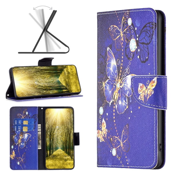 iPhone 13 Mini Case Cute Embossed Pattern Premium Leather Wallet Cover Flip Stand Credit Card Slots Pocket Holder Magnetic Closure Folio Case for iPhone 13 Mini, Purple Butterfly