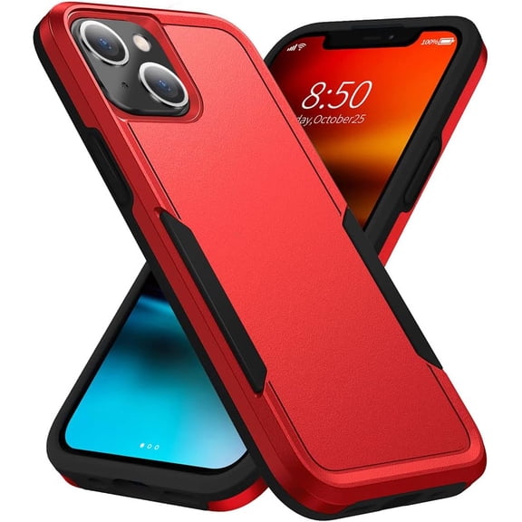 iPhone 13 Mini Case Heavy-Duty Shockproof Military-Grade Dual Layer Wireless Charging Support Phone Case for iPhone 13 Mini Case 5.4"(Red)