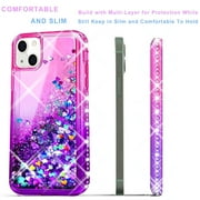 iPhone 13 Mini Case, [Not Fit for iPhone 13/Pro/Pro Max], Liquid Floating Glitter Quicksand Bling with Spot Diamond Cover - Pink / Purple
